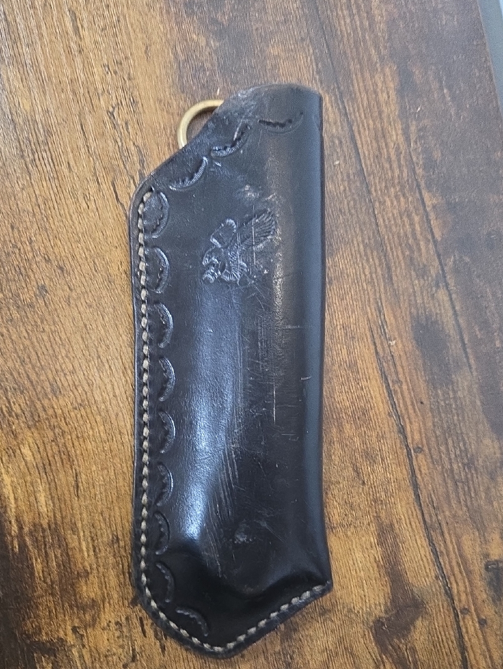 Black Leather Knife Sheath with Embossed Eagle